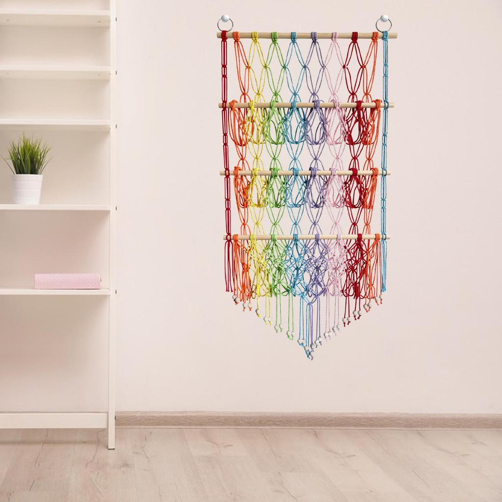 Stuffed Animal Net Macrame Stuffed Toy Net for Kids Bedroom Home Living Room Rainbow
