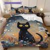 Black Cat Pattern Bedding Quilt Set Quilt Cover Pillowcase Home Decoration Birthday Gift (1 * Duvet Cover + 2 * Pillowcase, Without Core)