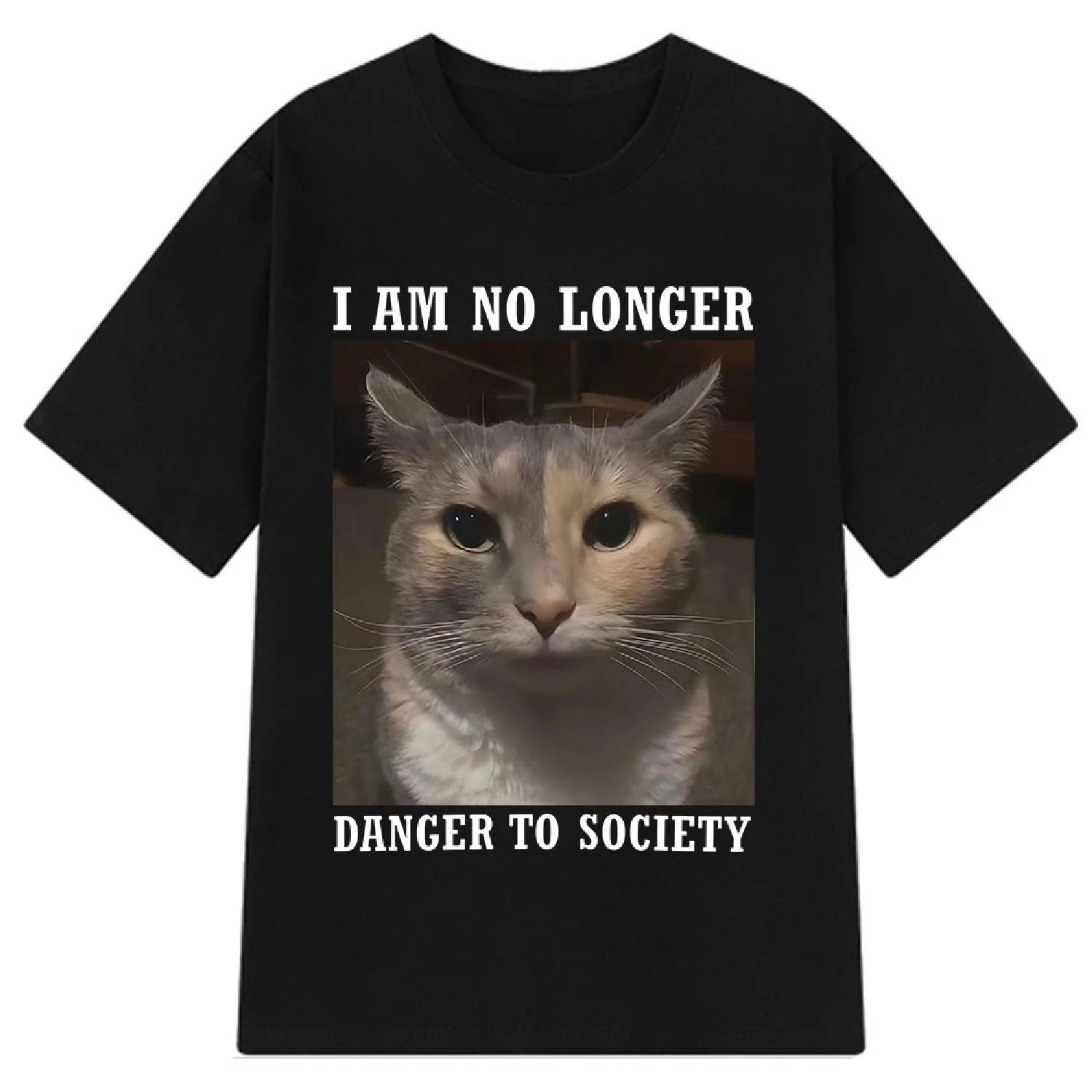I Am No Longer Danger To Society Funny Cat Meme T-shirt Women Fashion Short Sleeve T-shirts Summer Oversized T Shirt S