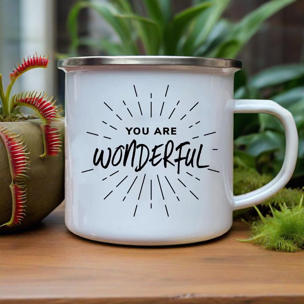 You Are Wonderful Enamel Mugs Motivational Quotes Beer Drink Juice Coffee Dessert Cocoa Milk Handle Mug Festive Birthday Gifts