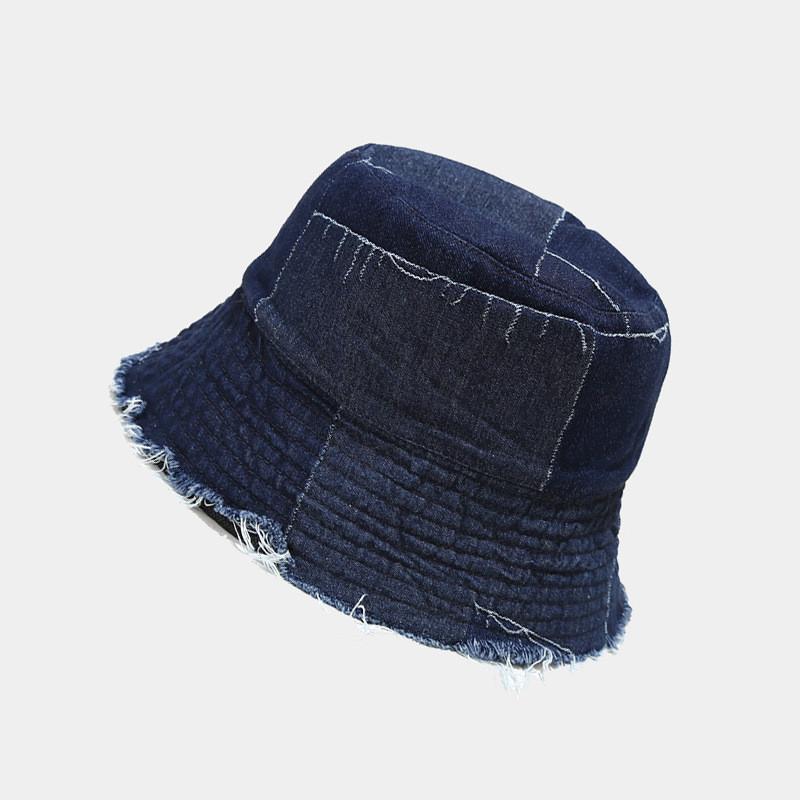 

Cowboy Denim Fisherman Hat With Wide Brim And Sun Protection For Summer Casual Wear темно-синього кольору