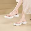 Krazing Pot Mules Natural Leather PVC Peep Toe Thick Heels Summer Shoes Size 42 Platform Women Sandals