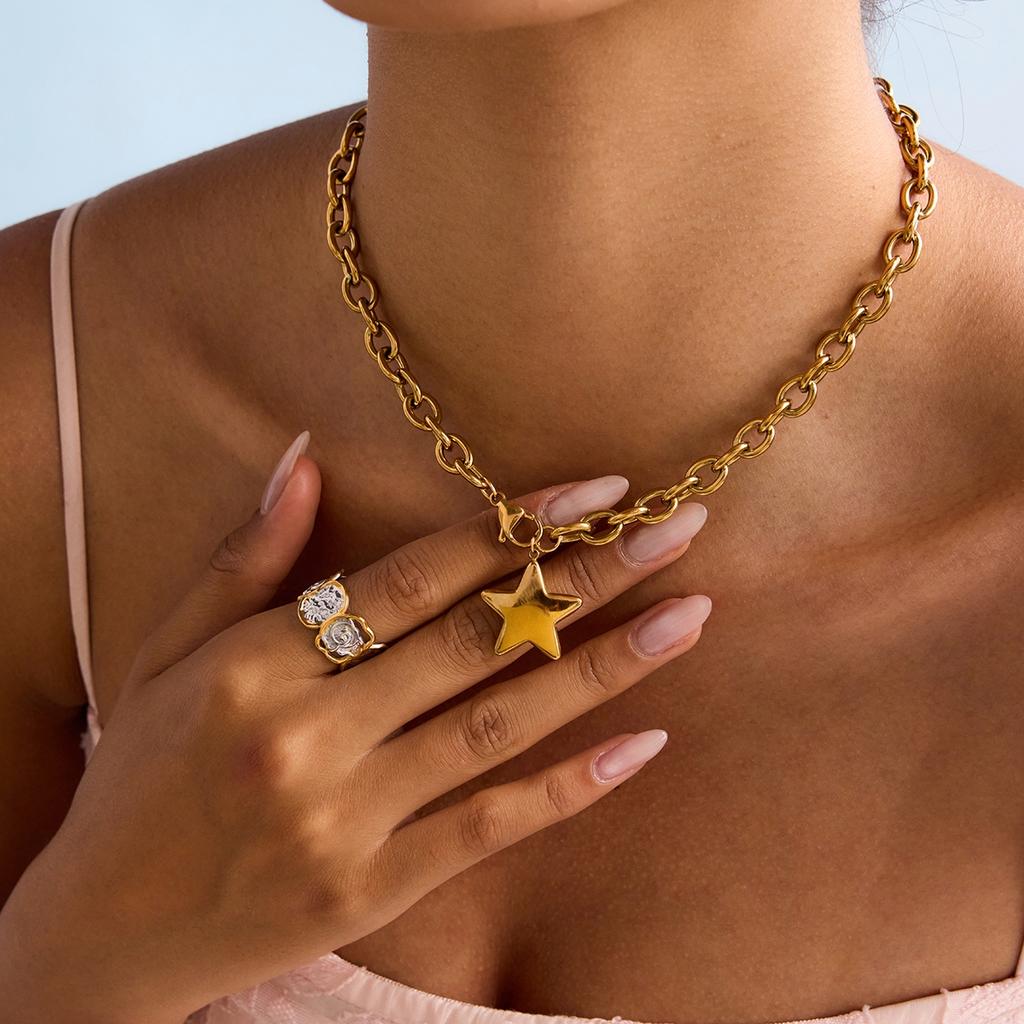 Yori Thin Chic Polished Five-pointed Star Pendant Necklace for Women Summer 2024 Waterproof Daily Jewelry Bijoux Gift