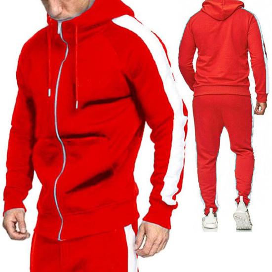 2 buc/set Treninguri pentru bărbați, culori contrastante, cu glugă, cu șnur, seturi sportive ocazionale pentru purtarea zilnică