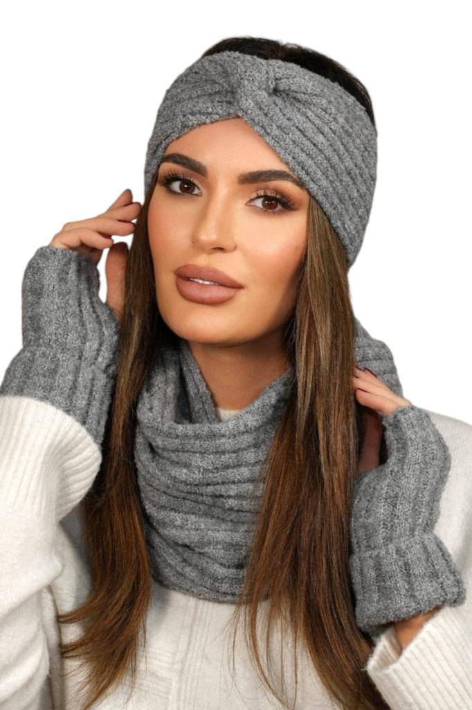 Set of Headband with Tube, Material with Shine Color Gray Kamea-Boogi
