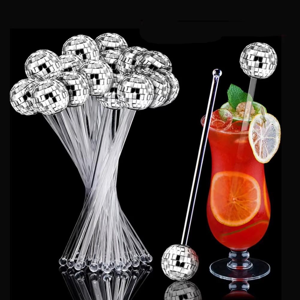 5/10/15 Pezzi Palline Disco Mescolatori per Cocktail Testa Rotonda Bastoncini Swizzle Specchio Palla Mescolatori per Bevande al Caffè per Bar di Casa Decorazioni per Feste