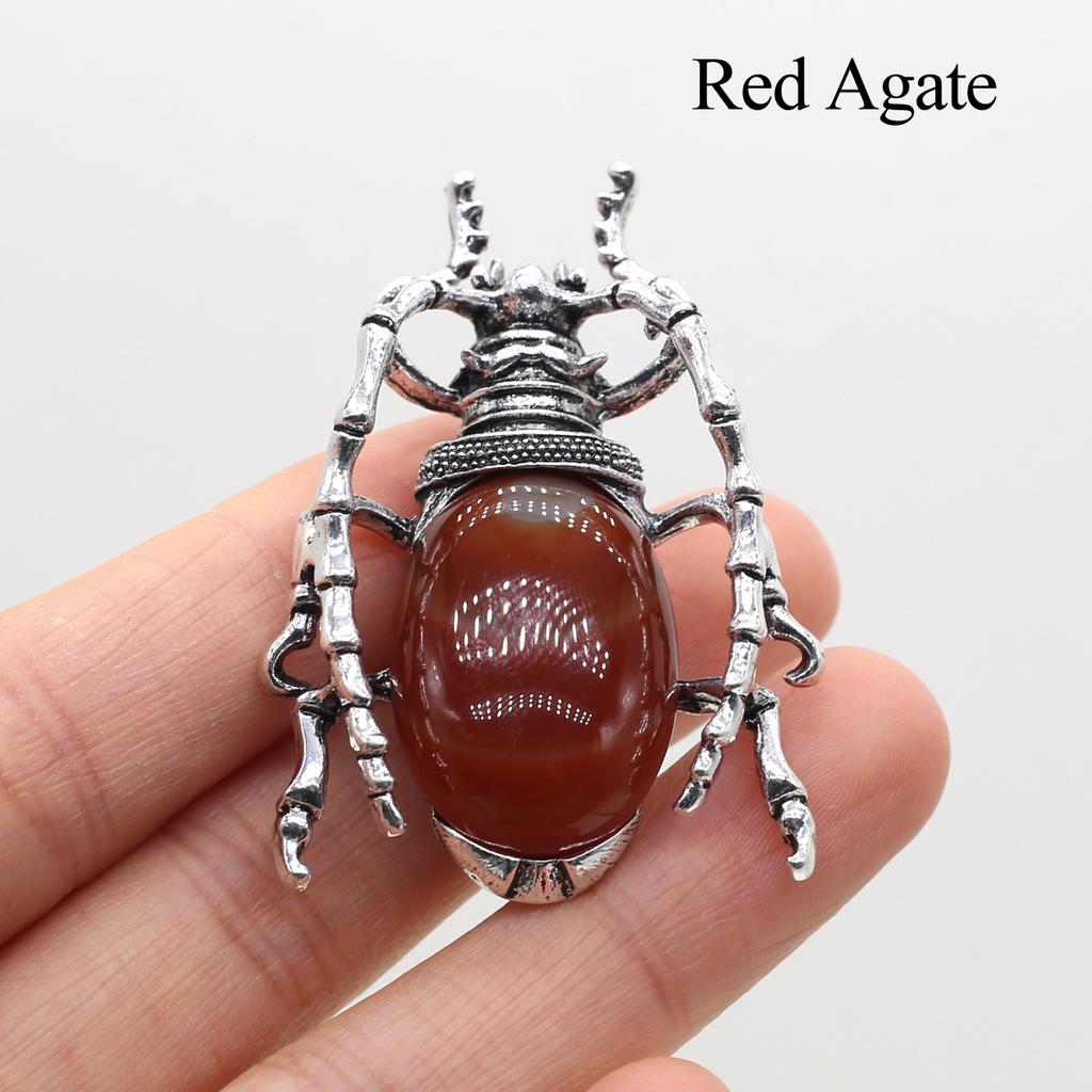 1 stk, Naturlig stein Skjell Bille Anheng Brosje, Aura Healing Krystall Kvarts Jade Edelstener Charms Brosjenål for Smykkefremstilling DIY Halloween Håndverk Gaver