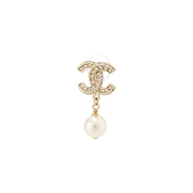 Chanel Doppel-C-Logo Metall Perlenohrringe Damenohrringe Gold A86506