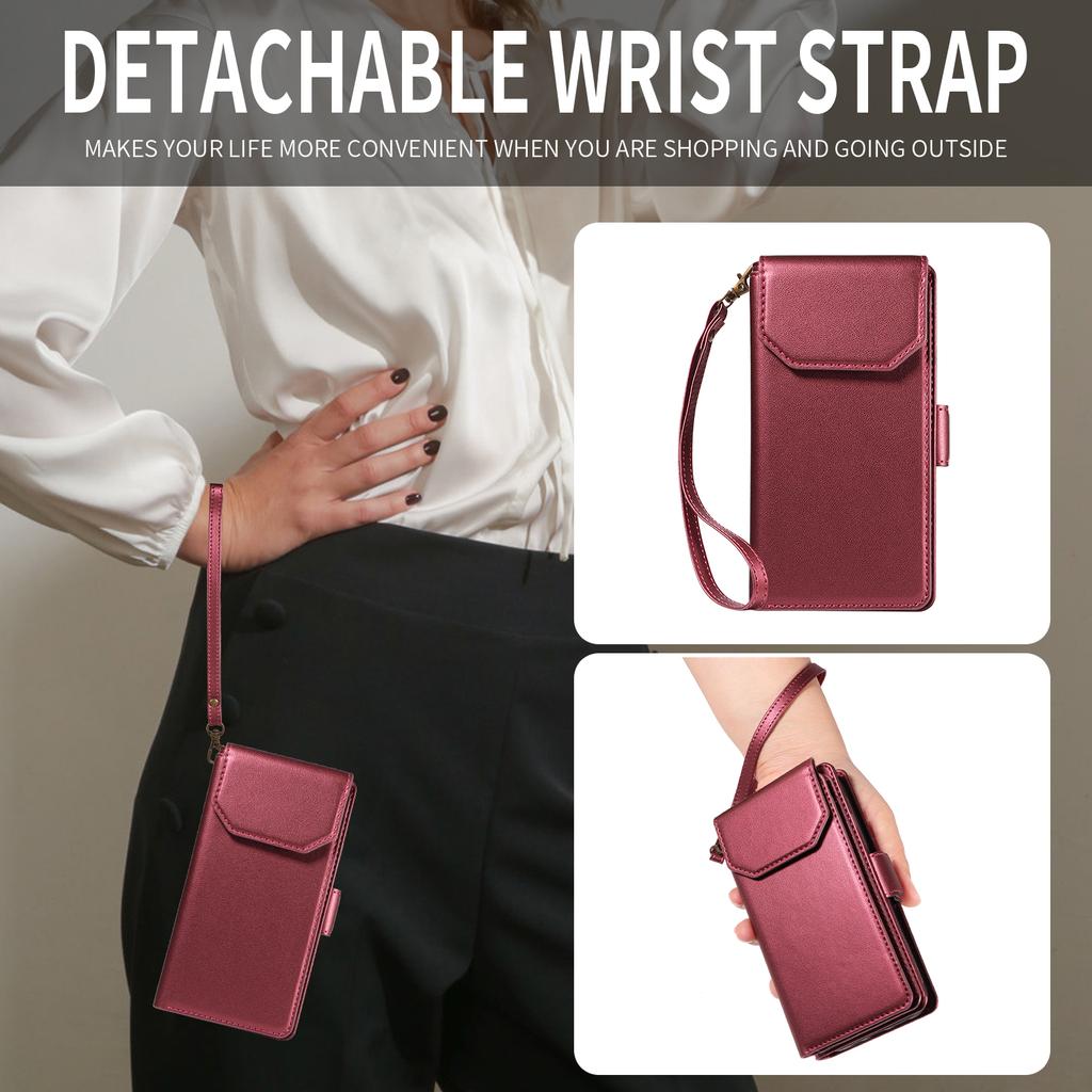 For Google Pixel 8 Pro Case with Multi-Card Holder and Strap PU Leather Phone Cover Stand