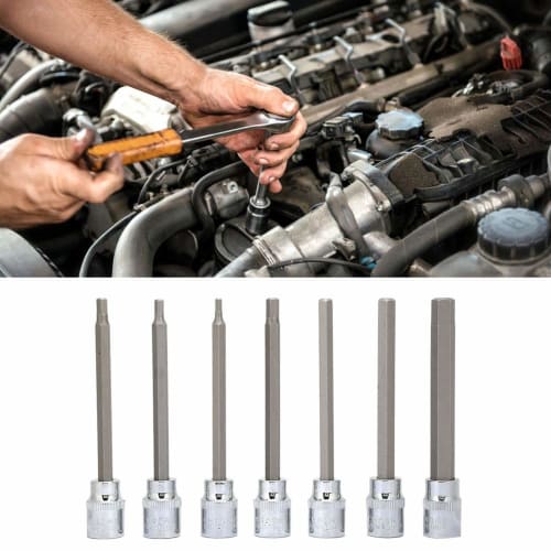 Hex Bit Socket Set, 7 Pieces 3/8 Square Socket Bits, 1/8, 3/16, 7/32, 1/4, 9/32, 5/16, 3/8 Hex Extension Long Bit Socket Set