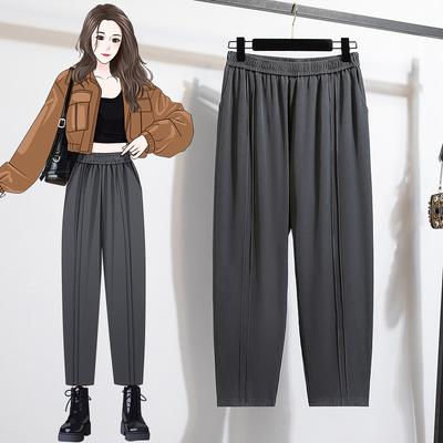 DIMANAF 2026 Summer New Plus Size Women Long Pants Thin Loose Casual Elastic Waist Fashion Lady Bottoms Clothing Solid