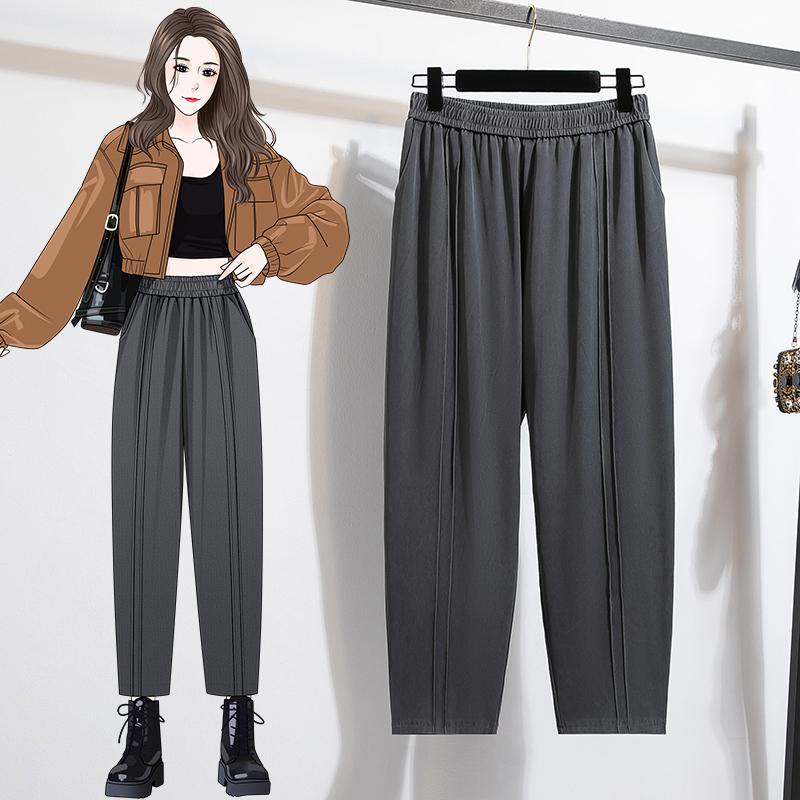 DIMANAF 2026 Summer New Plus Size Women Long Pants Thin Loose Casual Elastic Waist Fashion Lady Bottoms Clothing Solid