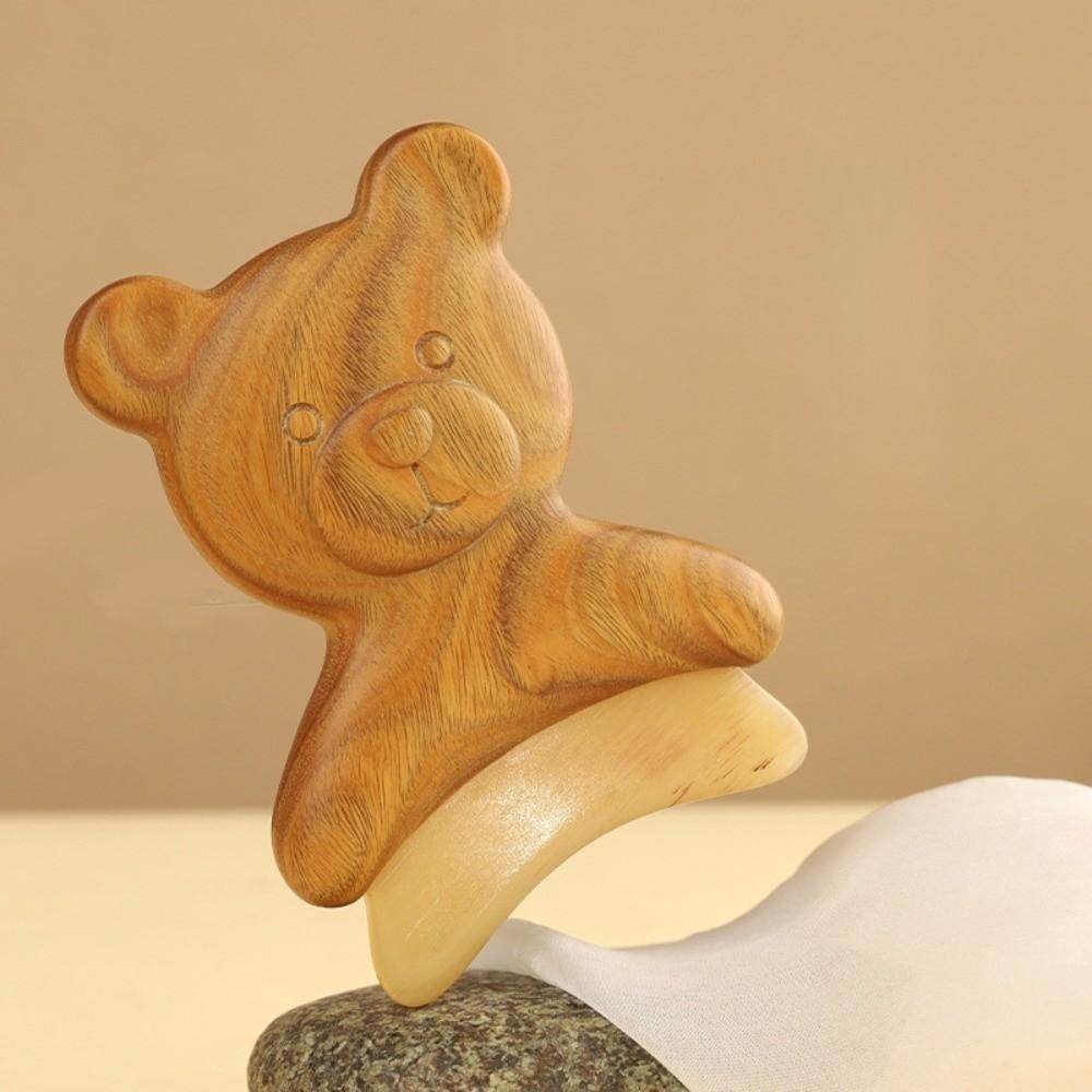 Reduce Puffiness Bear Shape Skin Scraping Board Green Sandalwood Massager  SPA