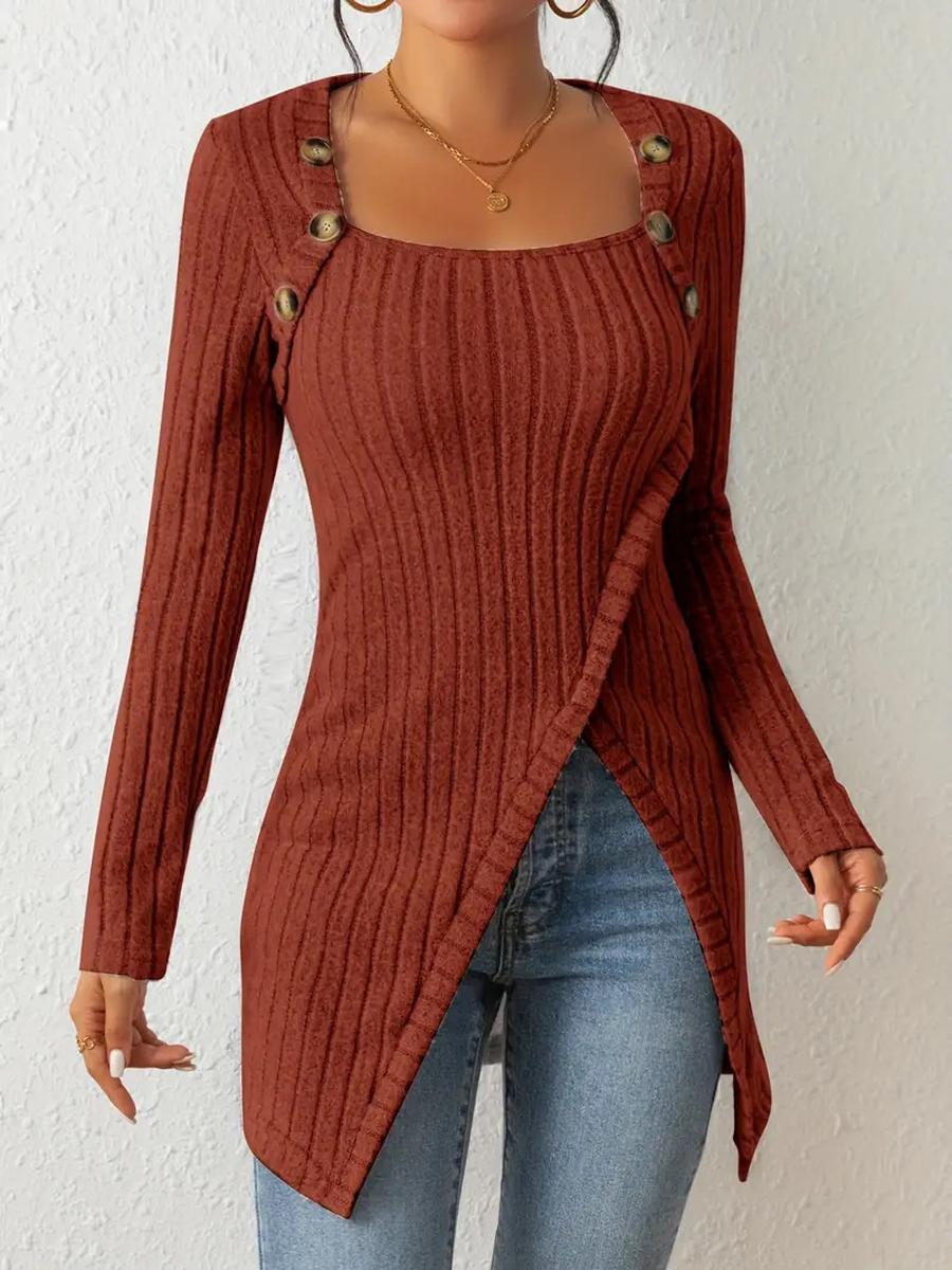 

Women s Solid Long Sleeve Knit Crewneck Irregular T-Shirt Top Sale XL шоколадний