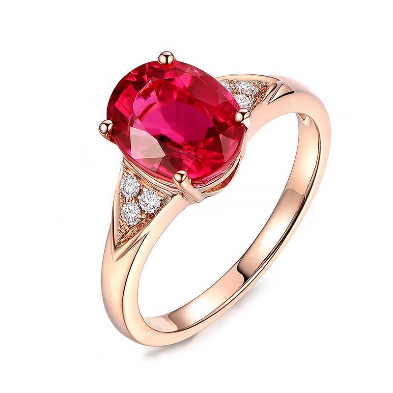 Inel pentru femei placat cu aur roz, cu granat natural imitație, inel viu cu comoară colorată de lux ușor
