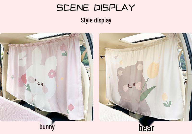 Cartoon Car Curtains: Cute Rabbit Sunshade & Privacy Divider with Heat Insulation