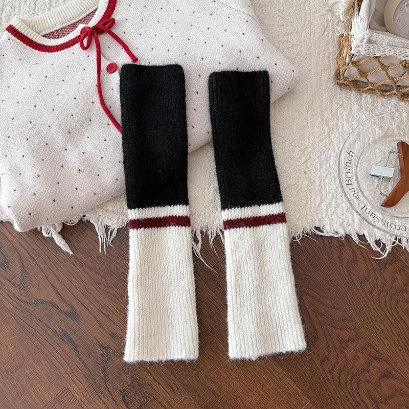 Contrasting Knit Leg Warmers Warm Wool Leg Warmer Set American Long Socks Retro Wool Sock Sets For Skirts Jeans Yoga