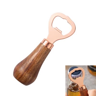 4 pièces Ouvre-bouteilles de bière verticaux en acier inoxydable avec manche en bois Ouvre-couvercle de boisson pour usage domestique Accessoires de cuisine