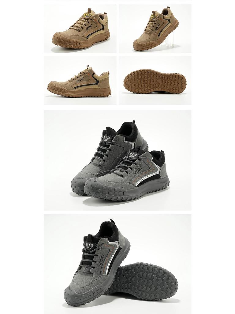 Sapatos de Trabalho Protetores Masculinos em Couro Bovino - Anti-Esmagamento, Anti-Perfuração, Respiráveis, Isolados, Leves, Sola de Borracha Antiderrapante, Amigáveis para Eletricistas.