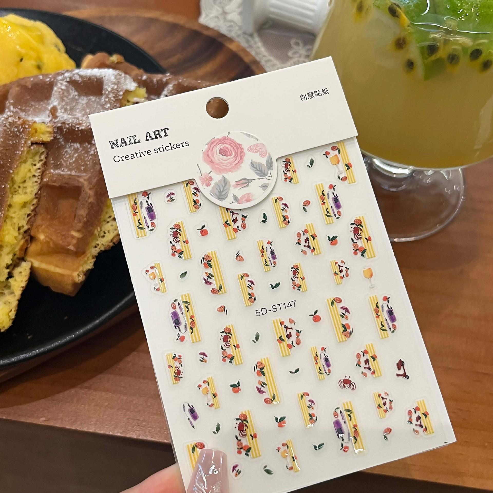 

Orange 5D Summer Nail Art Relief Stickers: Xiaohongshu Style