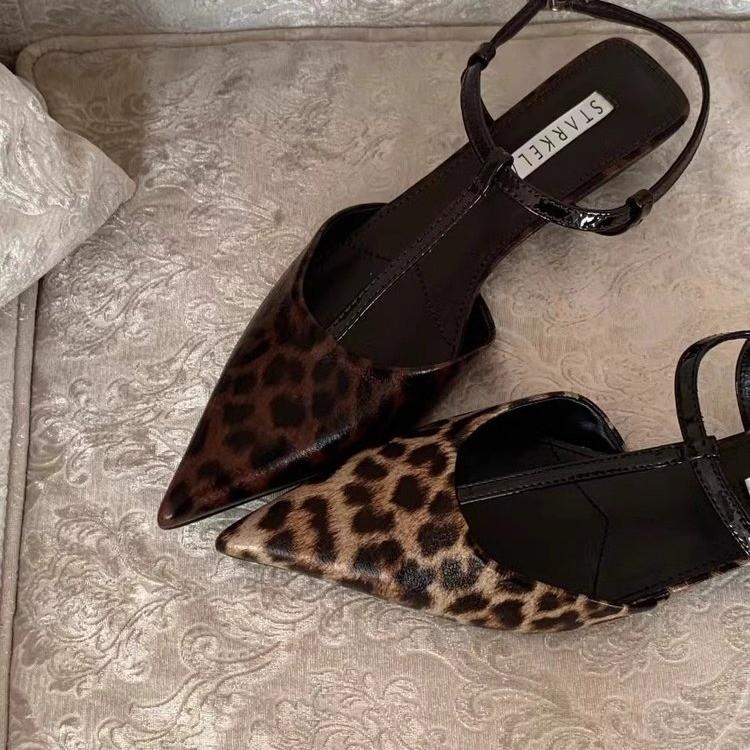 Fashion Pointed Toe Leopard Women Sandals High Heeled Sandals Sexy Slingback Woman Shoes 2025 Summer Luxury Party Pumps Slippers Mujer