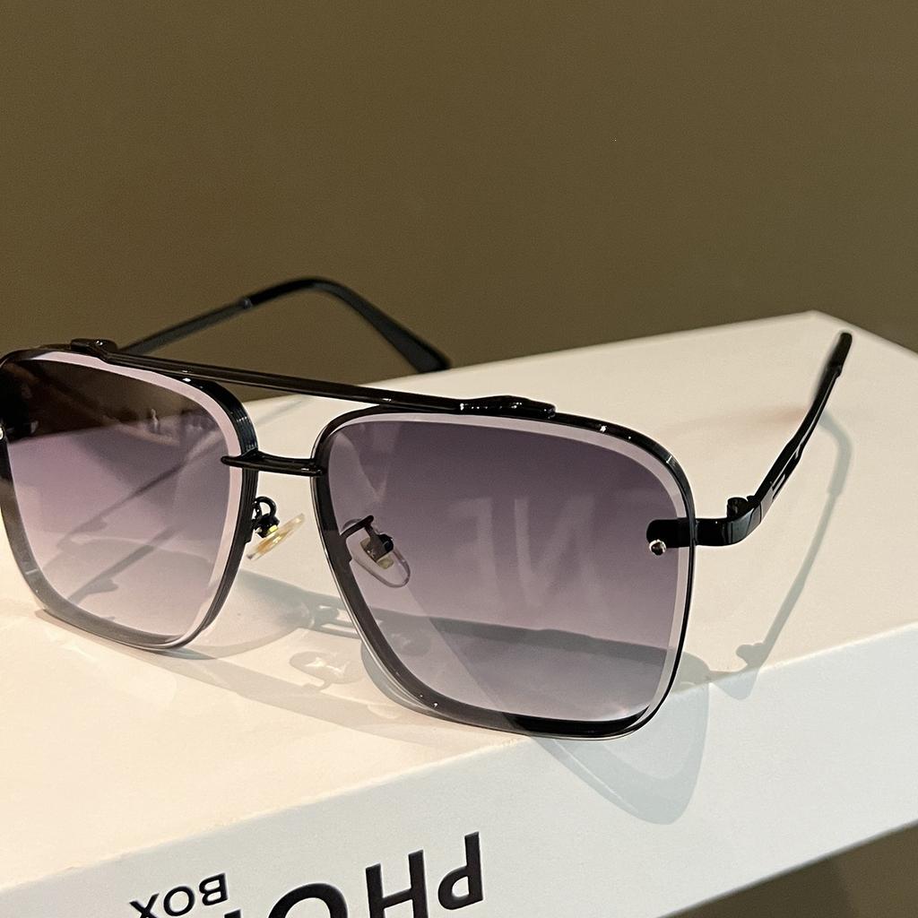 Men's Double Beam Blue Sunglasses Retro Fashion UV Protection Driving High Definition Travel Sunglasses