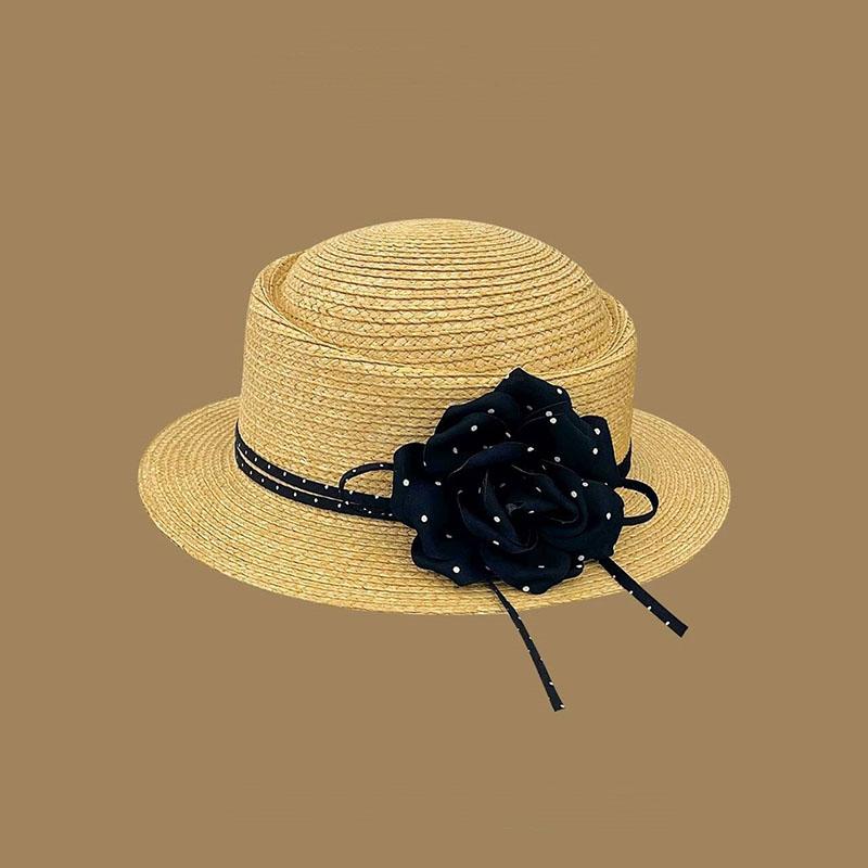 New Spring Summer Women'S Straw Woven Sun Hat Polka Dot Flower Vacation Beach Hat Facial Contouring Wearing Matching Accessories