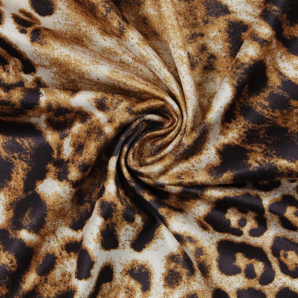 European & American Leopard Print Lace-up Halter Backless Top and Slim Long Pants Set