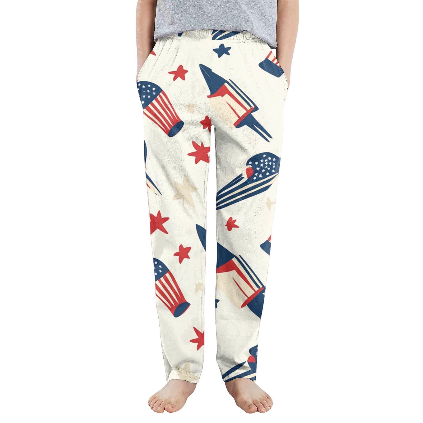 Children Boys Girls Sports Independence Day Printed Pocket Casual Sports Pants 90 бежевый