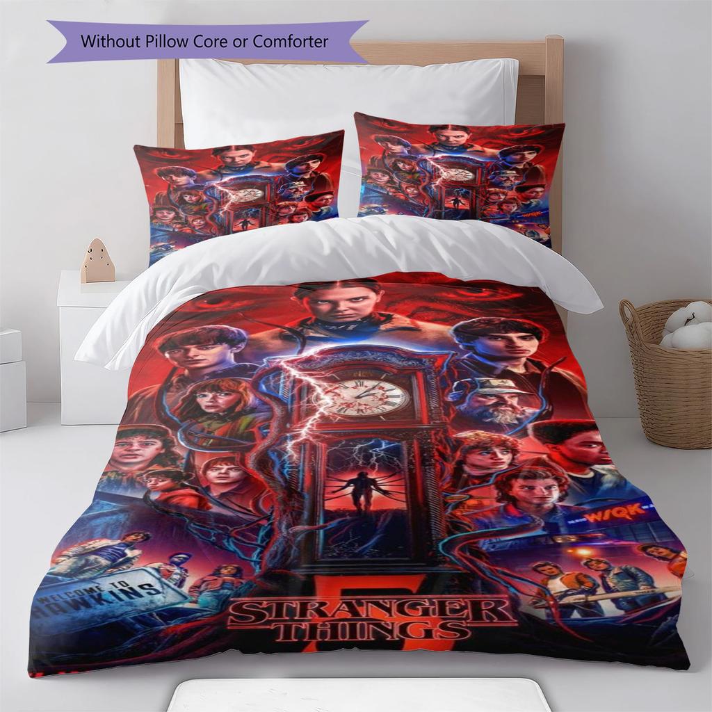 Stranger Pattern Bedding Set Quilt Cover Pillowcase Home Decor Gift (1 * Duvet Cover + 2 * Pillowcase, Without Core)