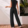 Women's Summer Two Piece Outfit Sleeveless V Neck Button Down Vest High Waist Wide Leg Pants Set Casual Office Lady Suit