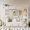 Cama Loft de Metal con Escalera 140*200 cm, Cama Junior Cama Doble con Mesa con Percheros Simples con Compartimentos de Almacenamiento, Blanca