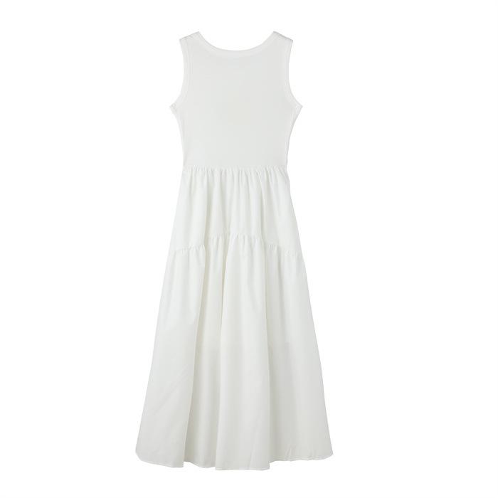 French Hepburn-Style Patchwork Vest Dress: Chic High-Waist A-Line Skirt for Summer Women