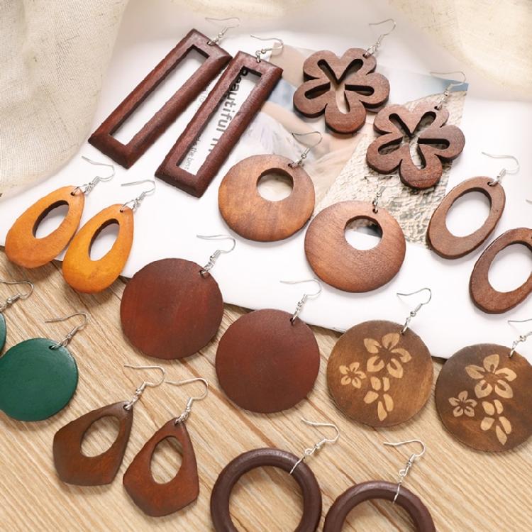 Elegant Wooden Earrings Geometric Design Lightweight And Comfortable Great For Enhancing Fall And Winter Fashion Styles