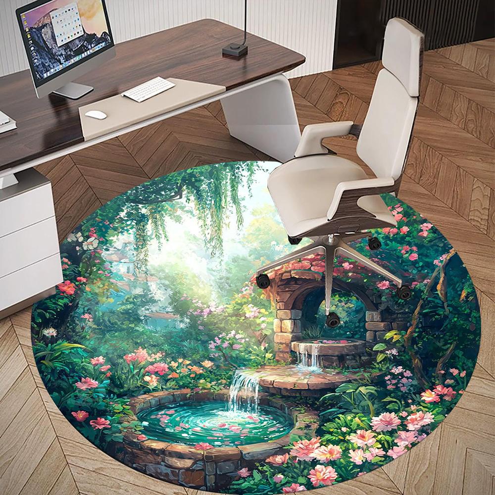 1PC Fairy Garden Office Round Area Rug, Under Office Chairs Bedroom Living Room Home Decor, Carpet for Office -1110083
