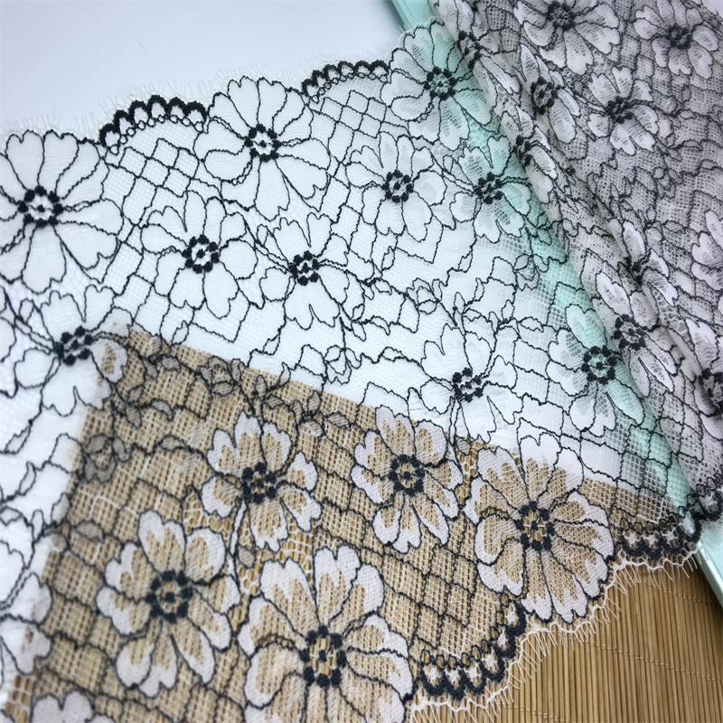 20.5cm wide Elastic Eyelash Lace, Two-tone Chantilly Spandex Mesh Lace Fabric for Lingerie, Bra, Underwear, Garment, Sewing & Crafting
