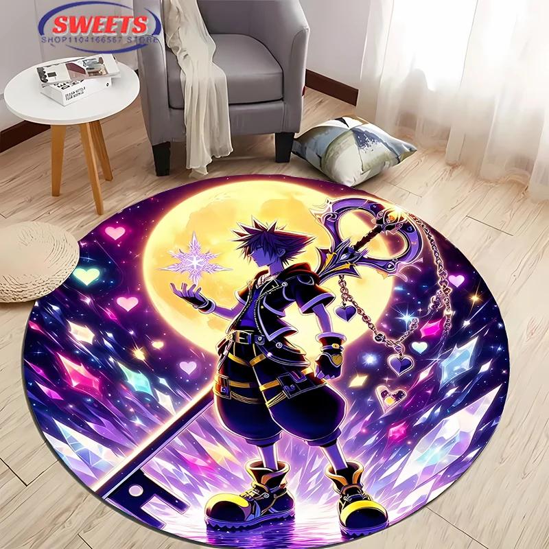 Disney Kingdom Hearts Round Carpet,Non-Slip Play Mat Floor Rug for Living Room Bedroom Kid's Room Round Mat,Durable Washable Mat