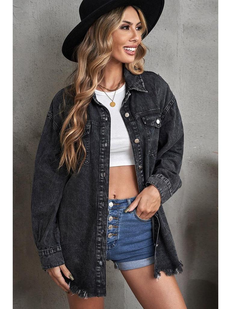 Women's Autumn/Winter Washed Denim Jacket - Loose Fit, Versatile, Single-Breasted, Long-Sleeved Top