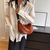 Women Vintage Solid Color Flap Small Saddle Shoulder Underarm Bag Fashion PU Leather Casual Crossbody Bag