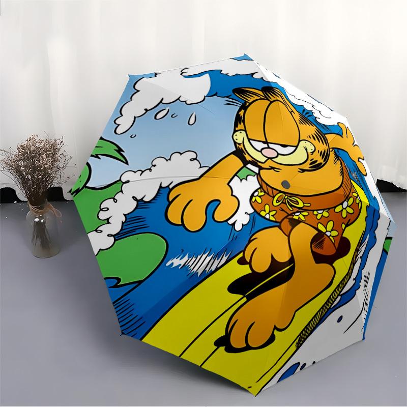 1pc Garfield Automatic Folding Umbrella - Compact 8-Rib Design, Durable Plastic & Iron, Perfect Gift for Friends & Family,  yy250923025
