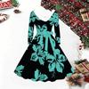 Women Floral Print Midi Dress, Long Sleeve V‑Neck Furry Trim A‑Line Party Dress, Christmas Limited Edition