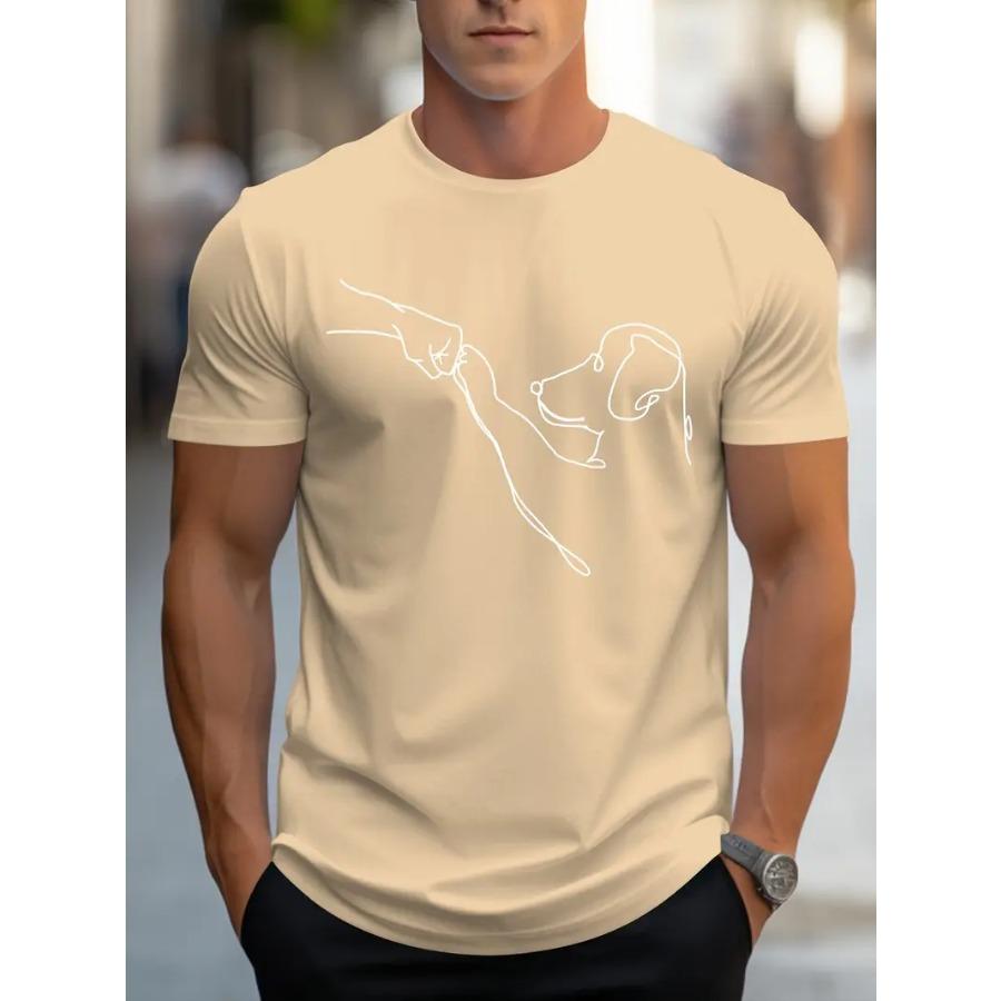 Men's Casual Fashion Dog Print Short Sleeve T-Shirt, Comfortable Versatile Polyester Blend, Round Neck