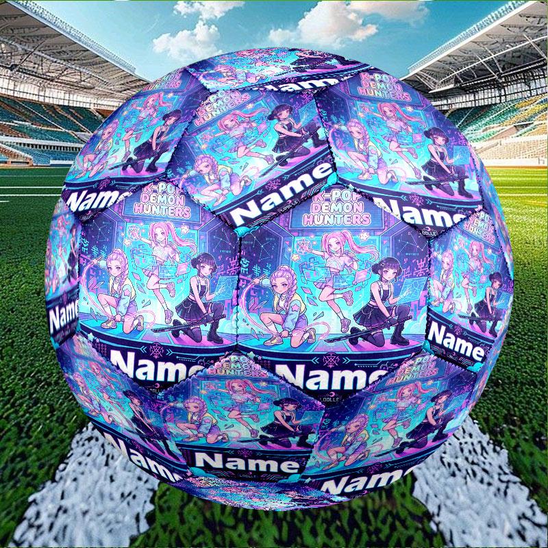 Custom Name Personalized Kpop Demon Hunter Print Size 5 Soccer Ball Training & Match Football, for Team, Kicking, Gift for Football Enthusiasts