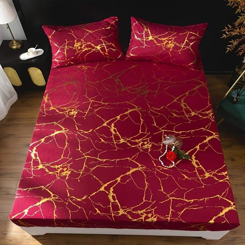 Soft Microfiber Modern Marble Printed Fitted Sheet Set With Elasticated Corner Home Bedroom Decor Bedding Set
