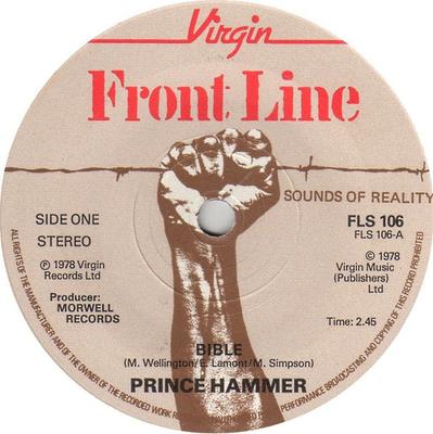 7inch Record PRINCE HAMMER - Bible FLS106 Front Line 1978 UK Reggae, Ska & Dub Used