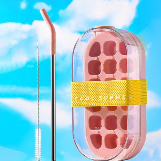 Láhev na vodu Forma na led se slámkou Uvolnění jedním kliknutím 2v1 Forma na ledové kostky a Konvice Přenosná láhev na vodu Vertikální forma na ledové kostky do mrazáku