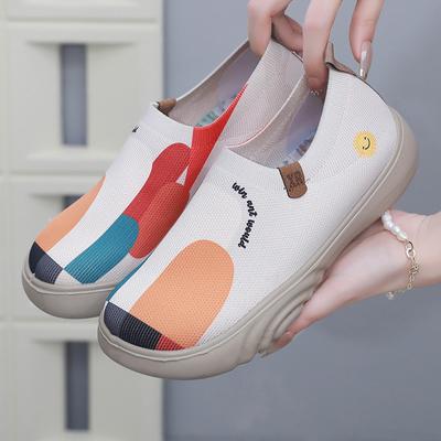 Spring and Autumn Women's Oxford Shoes  Fashion Painted Casual Shoes Soft-soled Knitted Thick-soled Pedal Shoes