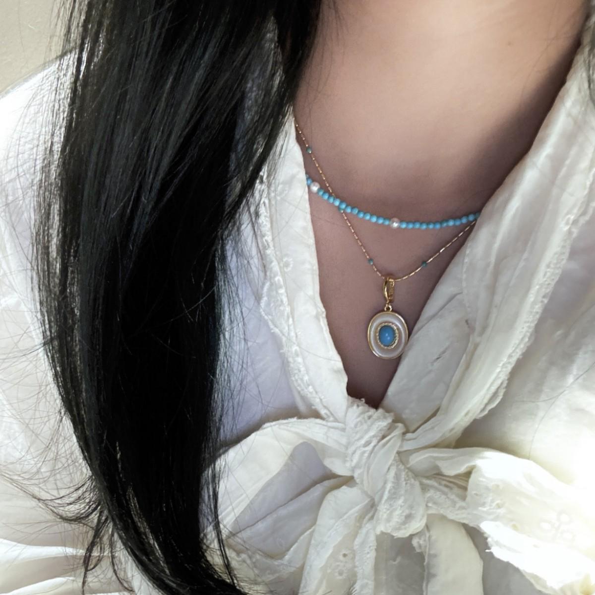 Turquoise Double Layer Pearl Necklace & Earring Set with 3-4mm Natural Freshwater Pearls - Elegant Gift for Women Turquoise Pearl Earrings