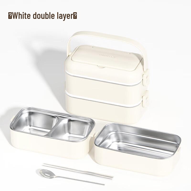 304 Stainless Steel Microwaveable Lunch Box Double Layer with Cutlery