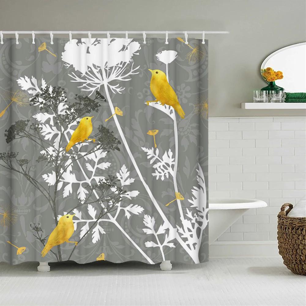 Romantic Retro Blooming Flowers Shower Curtain Garden Bath Curtains Waterproof Polyester Bathroom Shower Curtains Set with Hooks
